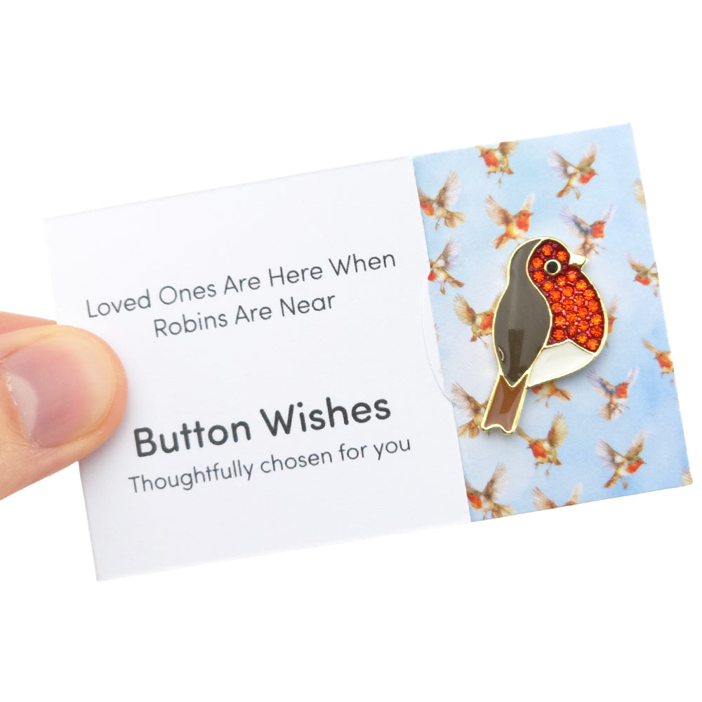 Loved Ones are Here, Robins Are Near | Button Wishes Sew On Token | Mini Gift