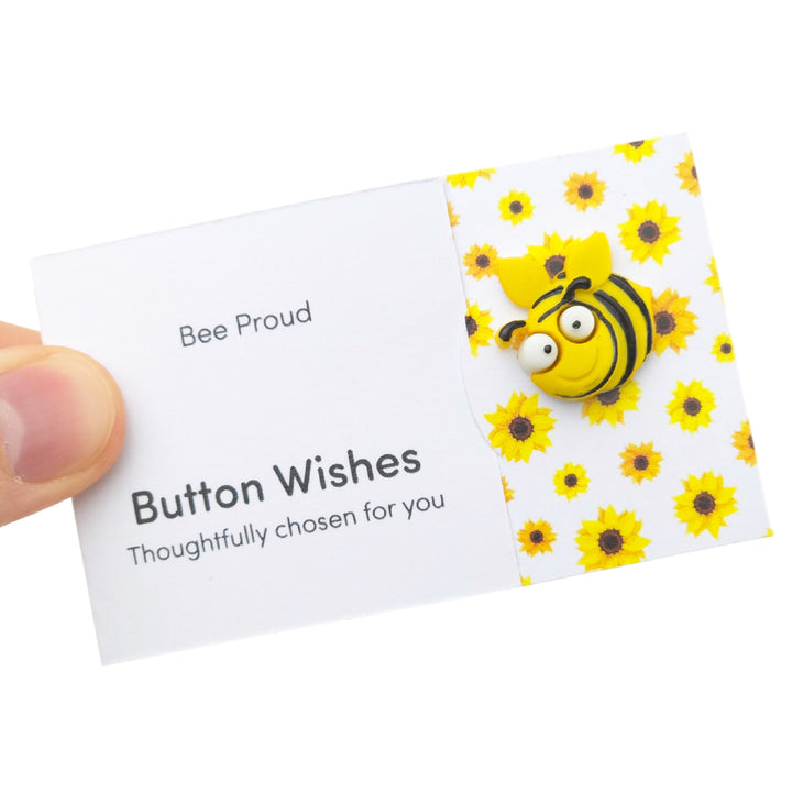 Bee Proud | Button Wishes Sew On Token | Mini Gift | Cracker Filler