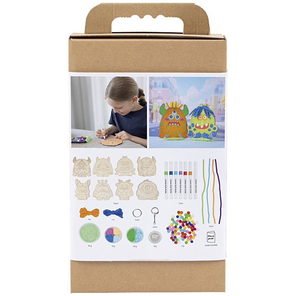 Bright Monsters | Complete Wooden Craft Kit for Kids | Makes 8 Monsters