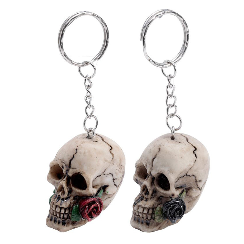 Skulls and Roses Resin Keyring | Gothic | Single | Mini Gift | Cracker Filler