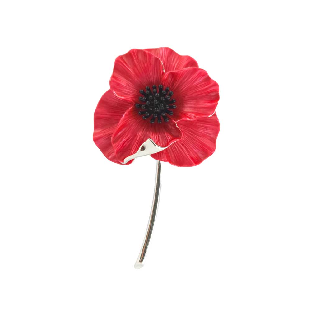 Large 3D Red Poppy Silver Plated Brooch | 3.8cm Wide | Little Gift | Cracker Filler