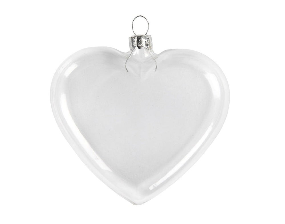 Fillable Clear Glass Baubles | Heart Shaped | 90mm | Box of 6 | Tree Decorations