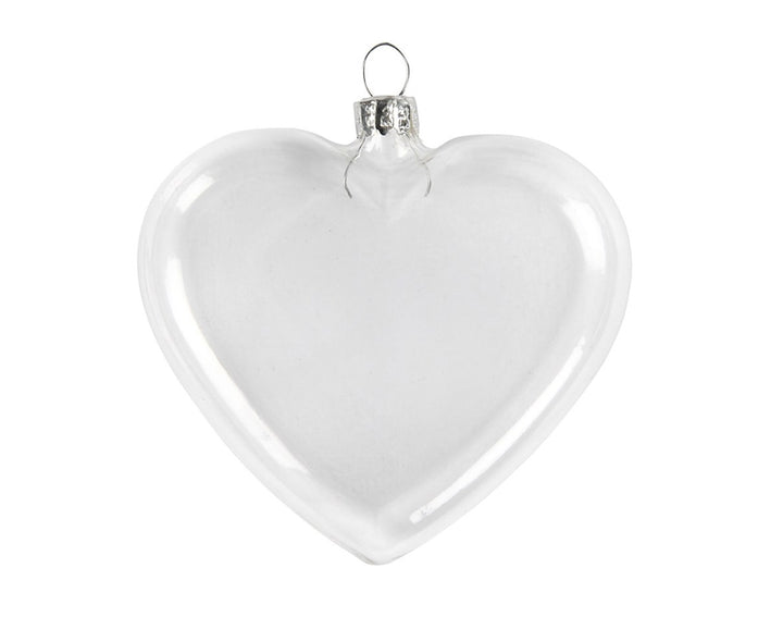 Fillable Clear Glass Baubles | Heart Shaped | 90mm | Box of 6 | Tree Decorations