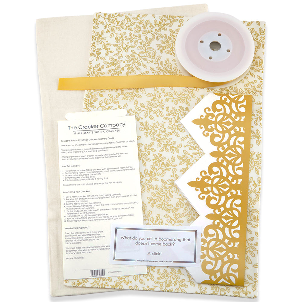 Golden Christmas Holly | Reusable Fabric Cracker Set | Assemble &amp; Fill