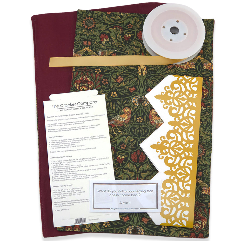 Green Strawberry Thief | Reusable Fabric Cracker Set | Assemble &amp; Fill