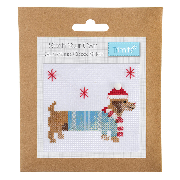 Christmas Dachshund | Cross Stitch | Complete Mini Kit | 13cm