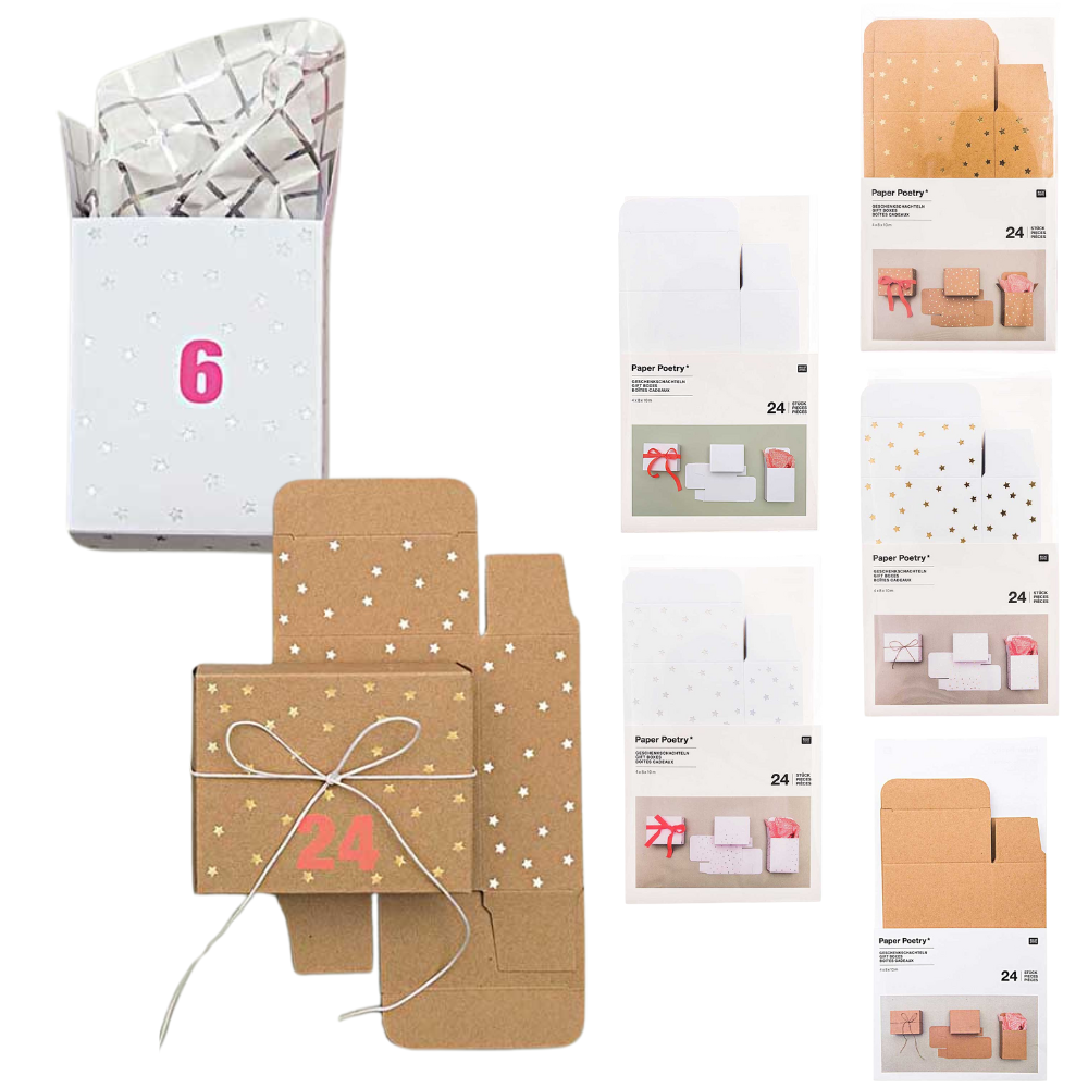 24 Advent Calendar Boxes | 4 x 8 x 10cm | Just Add Numbers  | Choice of Designs