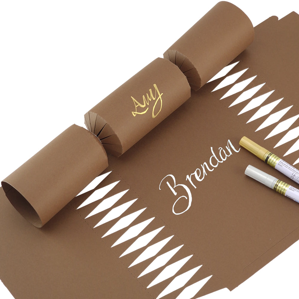 Brown | 12 Personalise Your Own Crackers | Make & Fill Your Own | With Pen