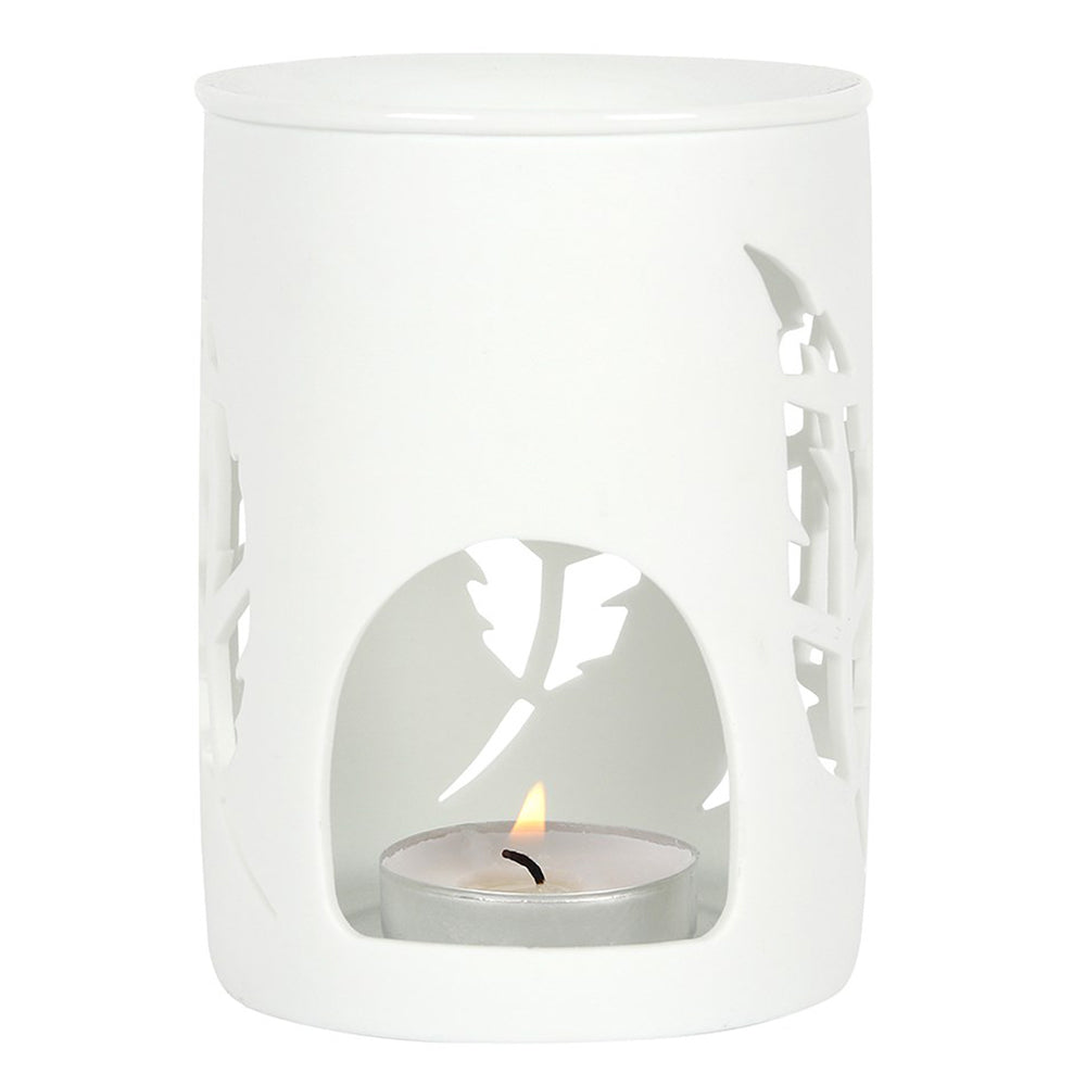 Feather Cut Out | Oil Burner | White Ceramic | 13cm Tall