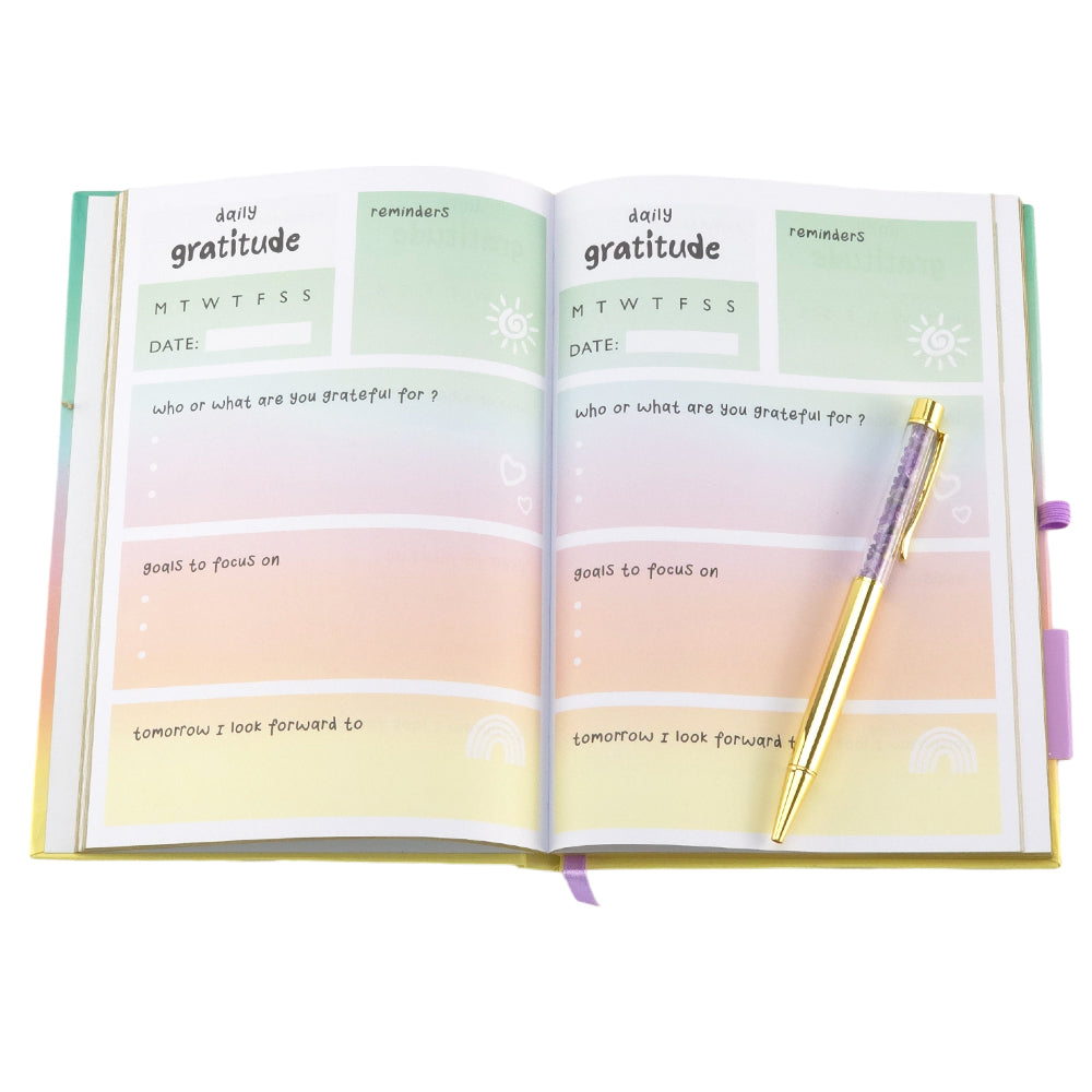 Pastel Daily Gratitude Journal with Amethyst Filled Pen | Wellbeing Gift