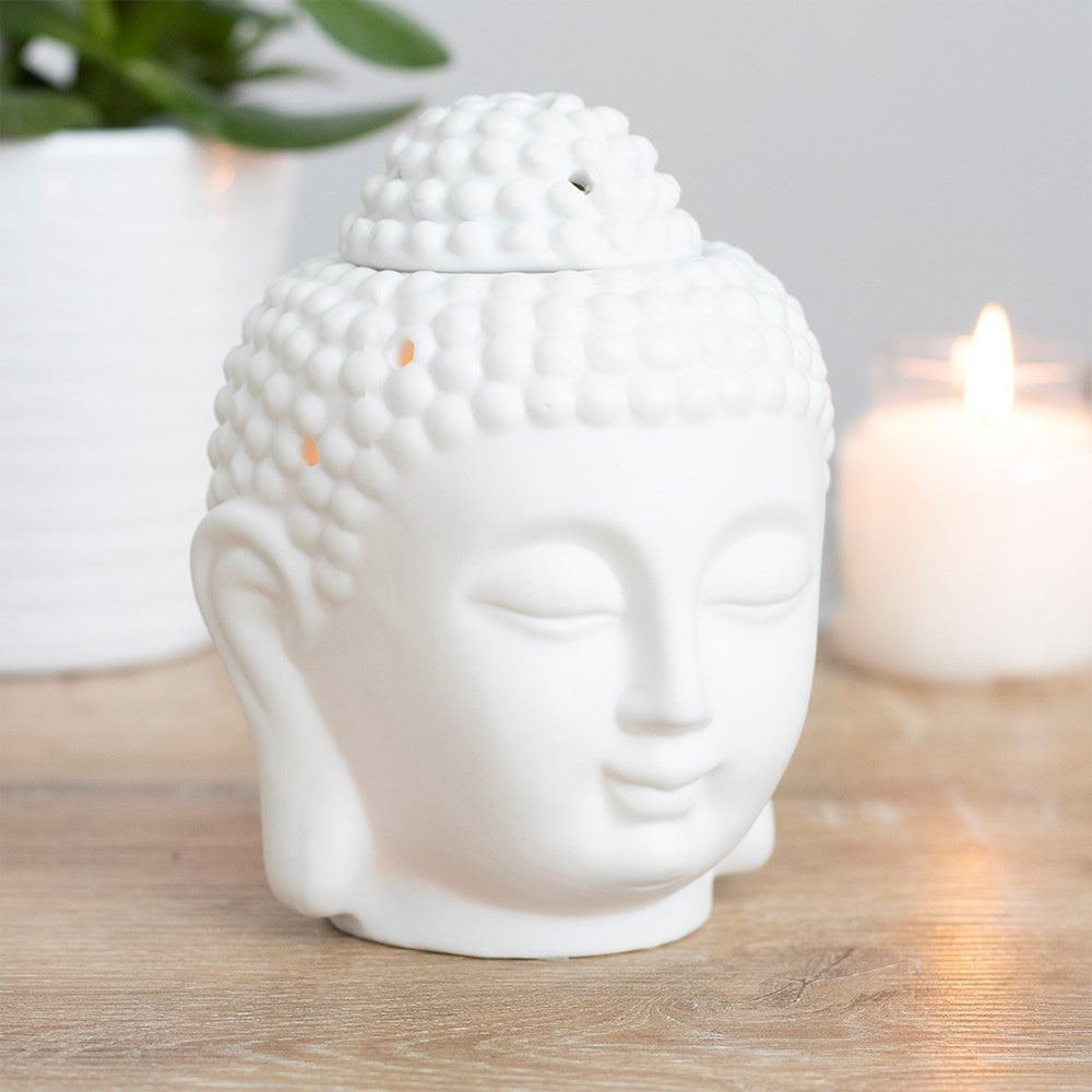 Buddha Head | Oil Burner | White Ceramic | 17cm Tall