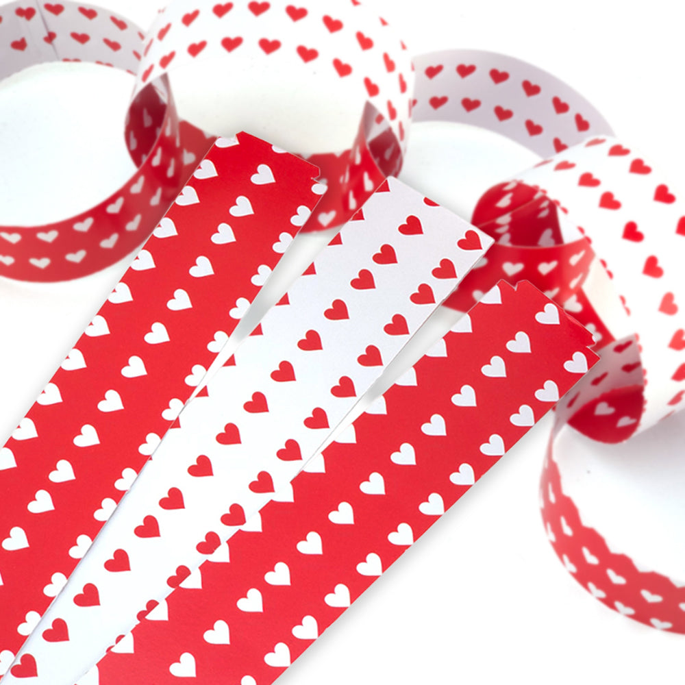 30 Reusable Valentines Paper Chains | Red Polka Hearts | No Glue Needed | 2.5m
