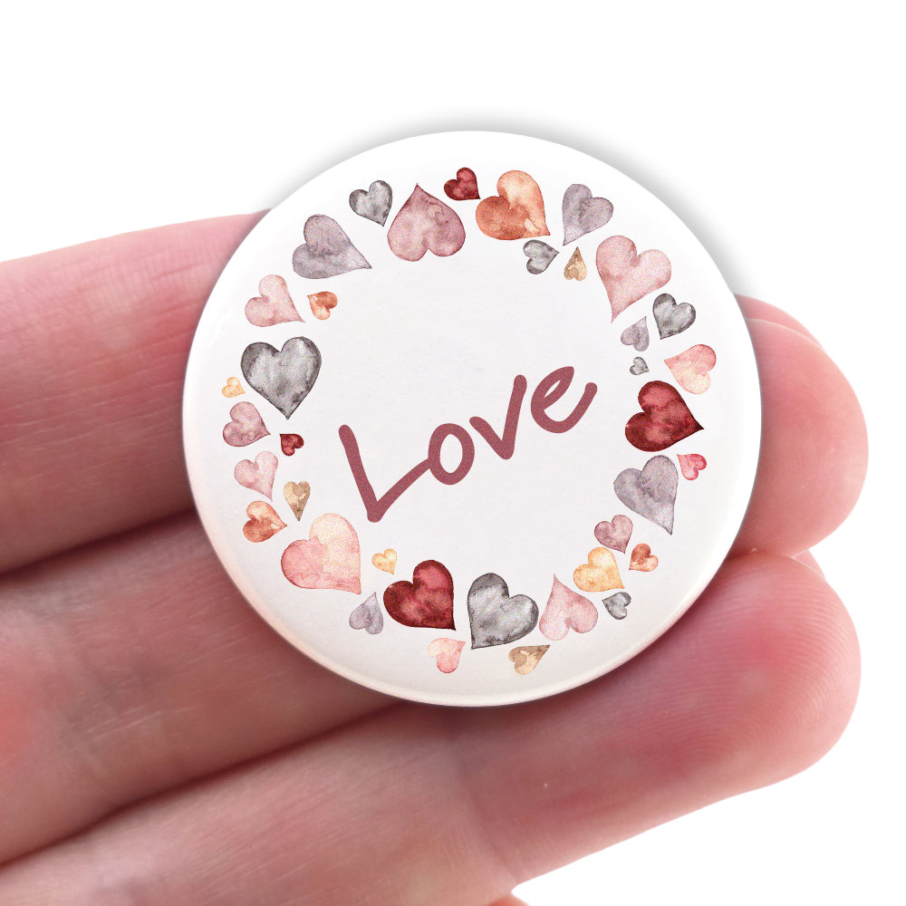 Watercolour Hearts | 38mm Button Pin Badge | Little Valentines Cracker Filler
