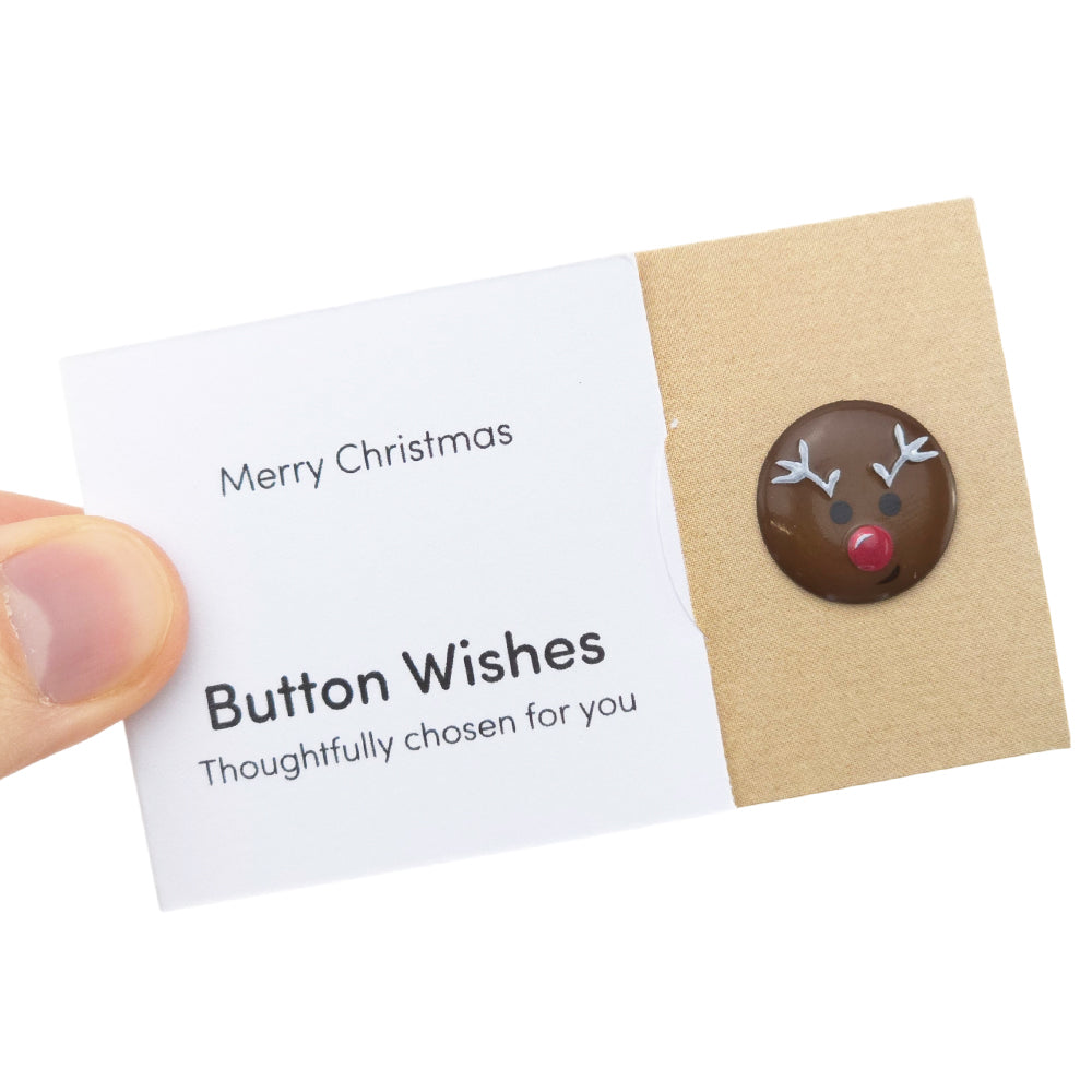 Merry Christmas | Rudolph | Button Wishes Sew On Token | Mini Cracker Filler