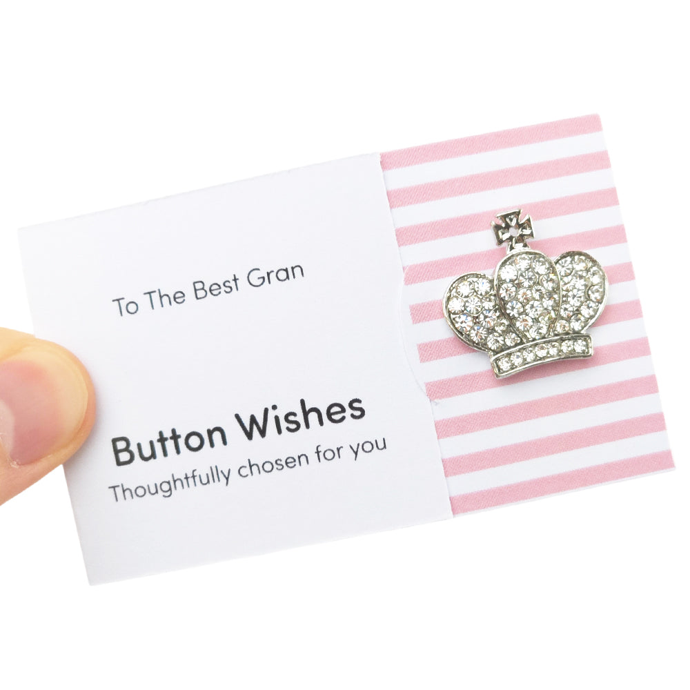 To The Best Gran | Diamante Crown | Button Wishes Sew On Token | Cracker Filler