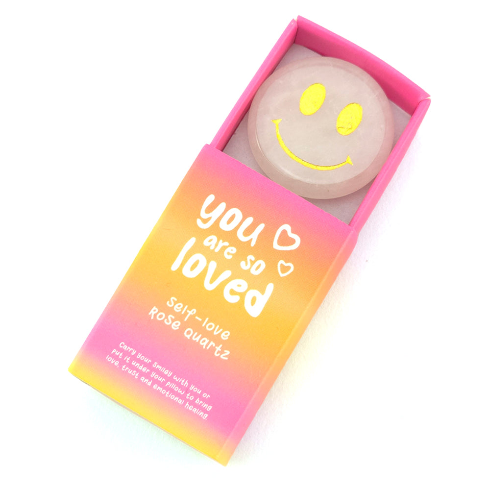 You're So Loved | Rose Quartz Happy Face Crystal | Matchbox Gift | Cracker Filler