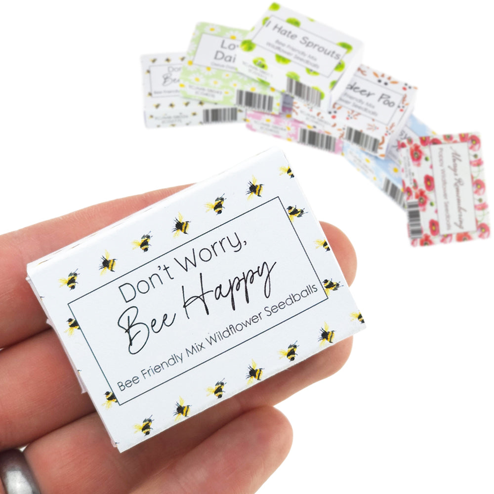 Don't Worry Bee Happy | 6 Seedball Matchbox | Bee Mix | Cracker Filler Gift