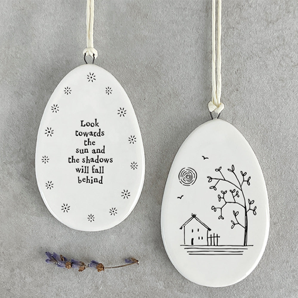 Look Towards the Sun | Flat Porcelain Egg Ornament Hanger | Cracker Filler