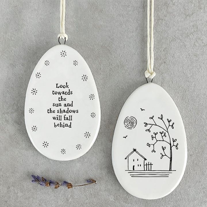 Look Towards the Sun | Flat Porcelain Egg Ornament Hanger | Cracker Filler