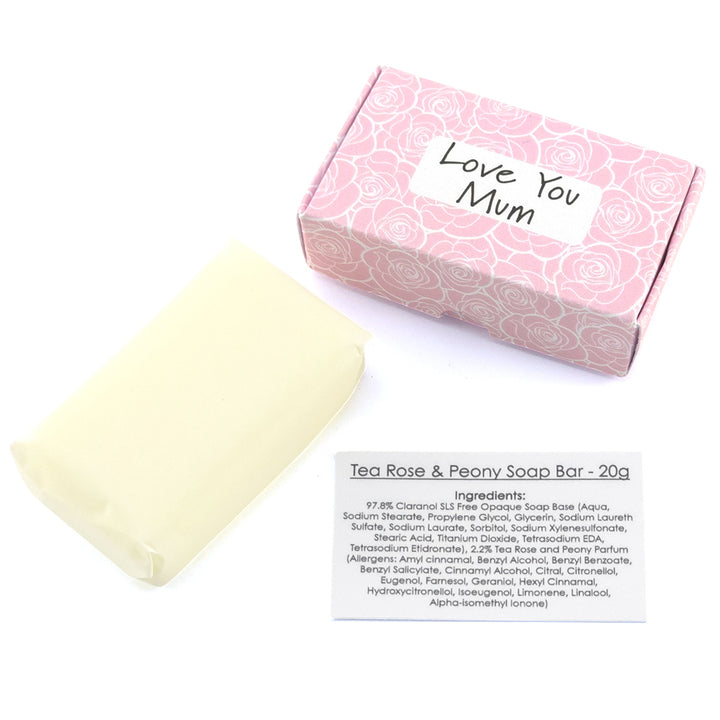 Love You Mum | Tea Rose & Peony | 20g Travel Soap Bar | Little Gift Cracker Filler
