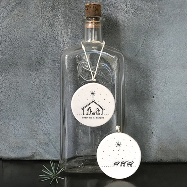 Away in a Manger | Flat Porcelain Hanging Christmas Ornament | Cracker Filler
