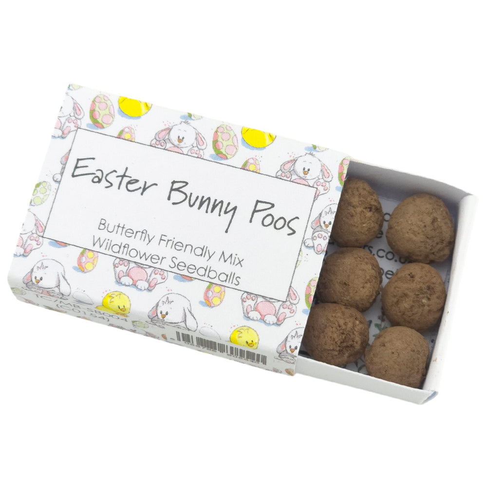 Cute Easter Bunny Poos | 6 Seedball Matchbox | Butterfly Mix | Cracker Filler Gift