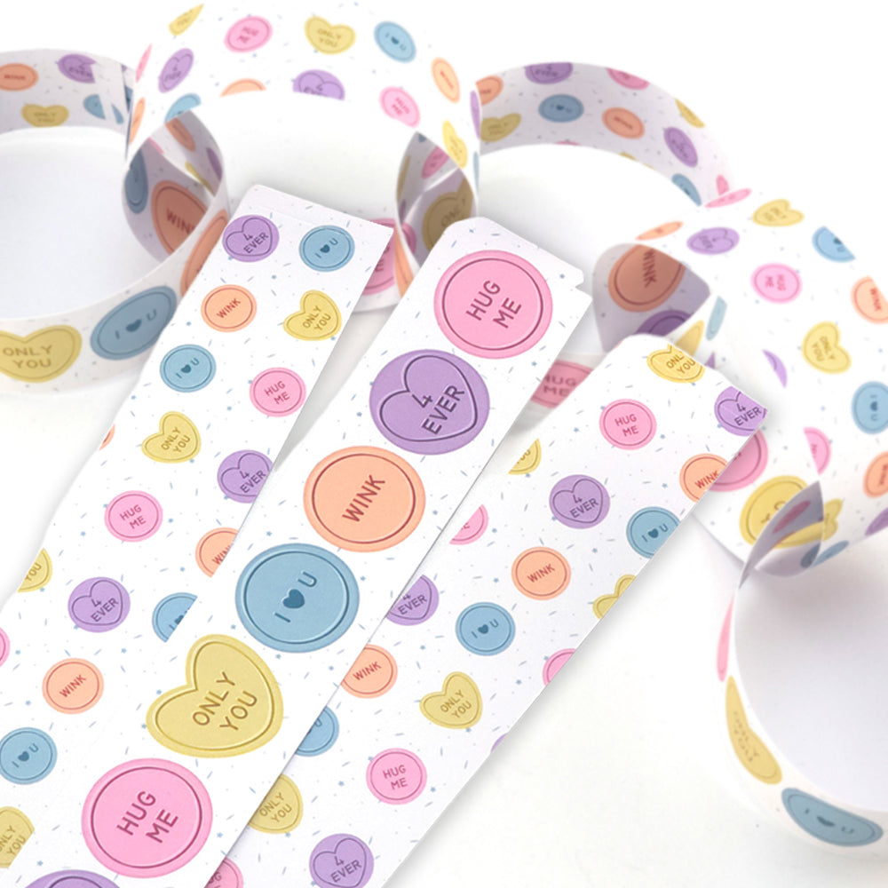 30 Reusable Valentines Paper Chains | Candy Hearts | No Glue Needed | 2.5m