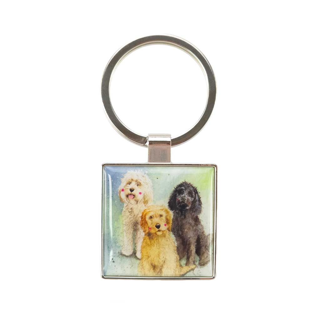 Trio of Cockapoos | Metal Keyring | Mini Gift | Cracker Filler