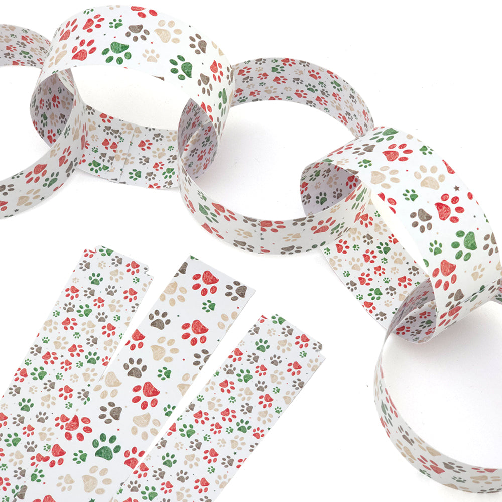 30 Reusable Christmas Paper Chains | Sketched Pawprints | No Glue Needed | 2.5m