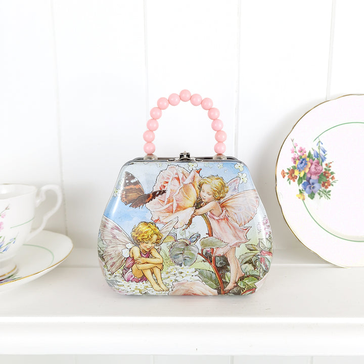 Pink Flower Fairies Handbag Tin with Beaded Handle | Gorgeous Gift | 13cm Wide