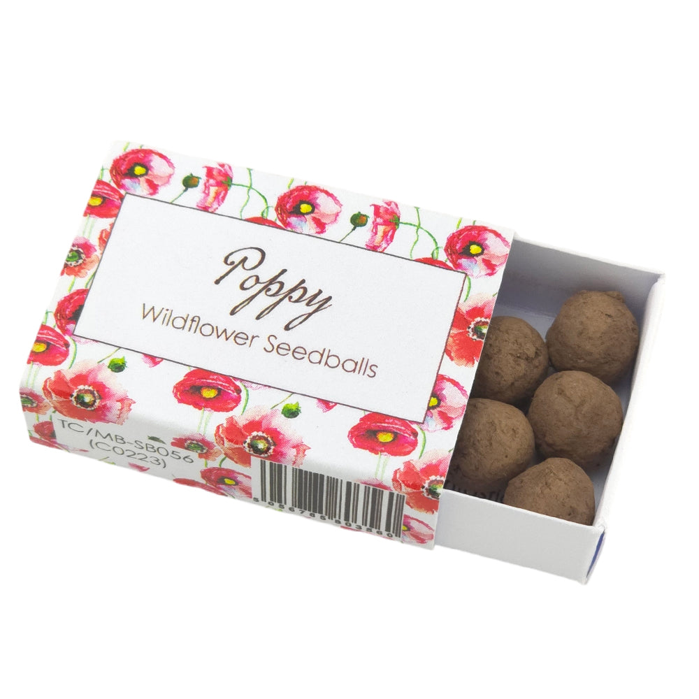 Watercolour Poppies | 6 Seedball Box | Cracker Filler | Little Gift