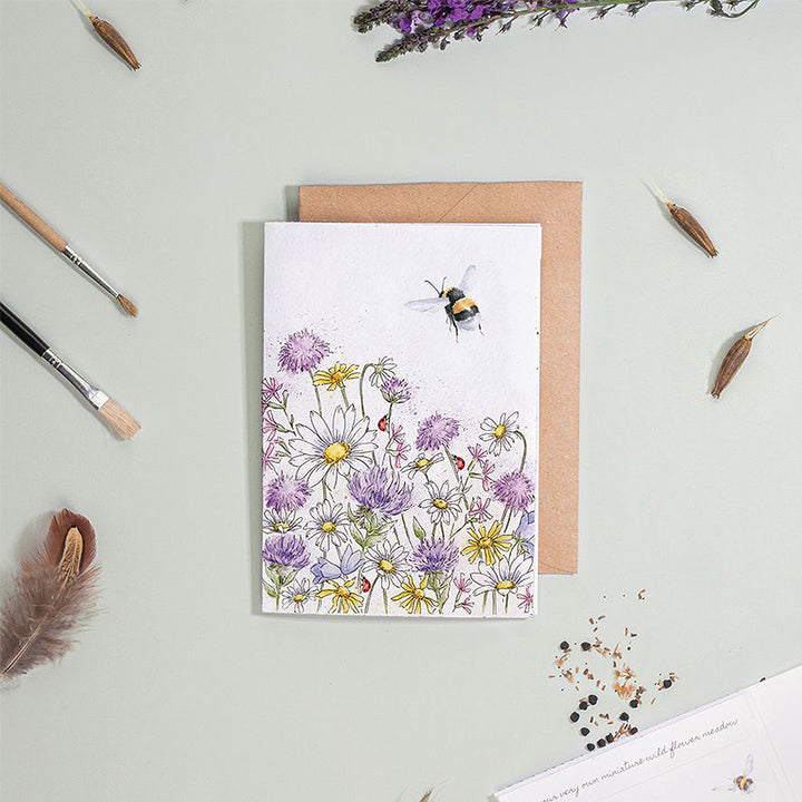 Bee and Wildflowers | Blank Card & Wild Flower Seeds | 10.5x15cm | Wrendale Designs