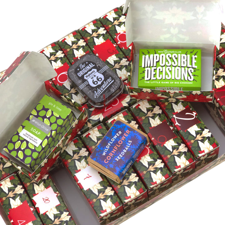 Personalised Advent Calendar Kit | 25 Soap Boxes & Outer Box | Abstract Poinsettia