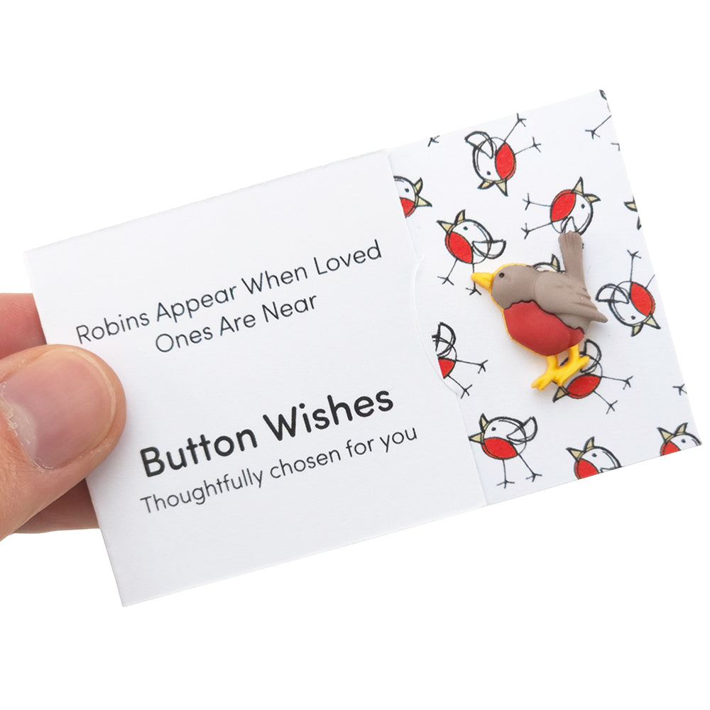 Robins Appear for Loved Ones | Button Wishes Sew On Token | Cracker Filler