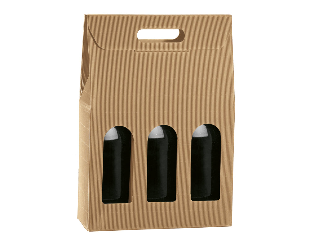 Corrugated Kraft Wine Bottle Gift Box for 3 Bottles