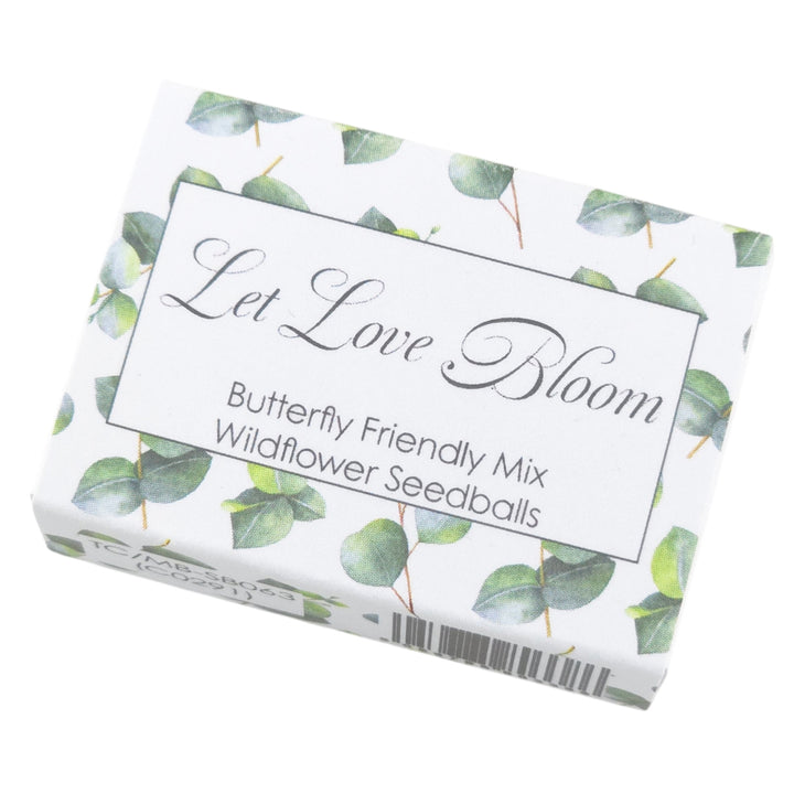 Let Love Bloom | Wedding Watercolour Eucalyptus | 6 Seedball Matchbox | Cracker Filler | Little Gift