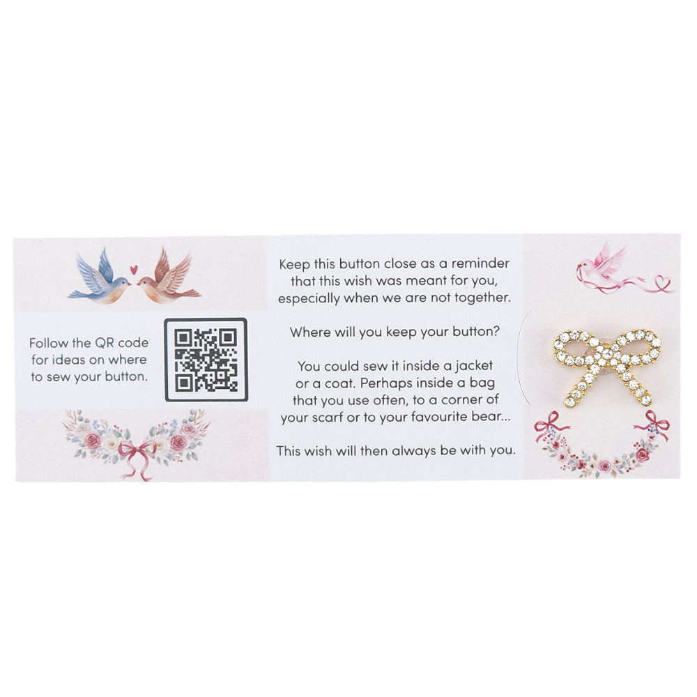 Love Birds | Diamante Button Wishes Sew On Token | Valentines Cracker Filler