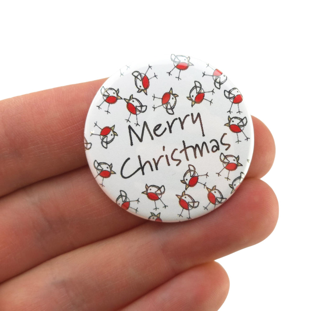 Chirpy Robin | Merry Christmas | 38mm Pin Badge | Mini Gift | Cracker Filler