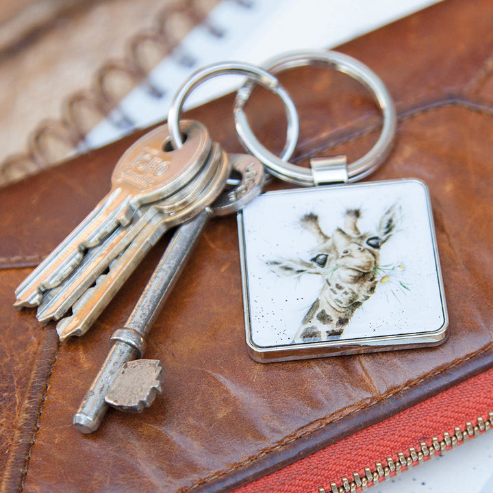 Wrendale Designs 'Flowers' Giraffe Metal Keyring | Cracker Filler | Mini Gift