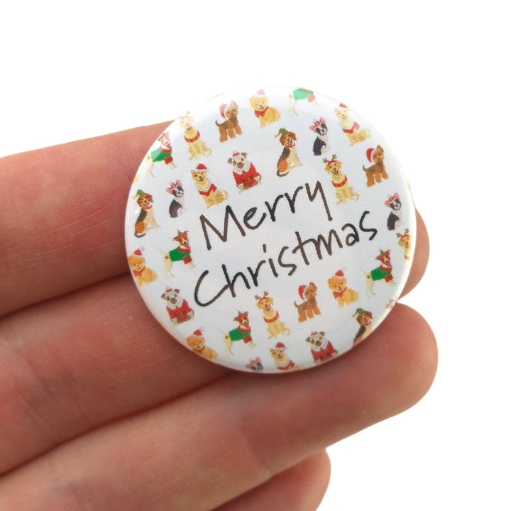 Christmas Dogs | Merry Christmas | 38mm Pin Badge | Mini Gift | Cracker Filler