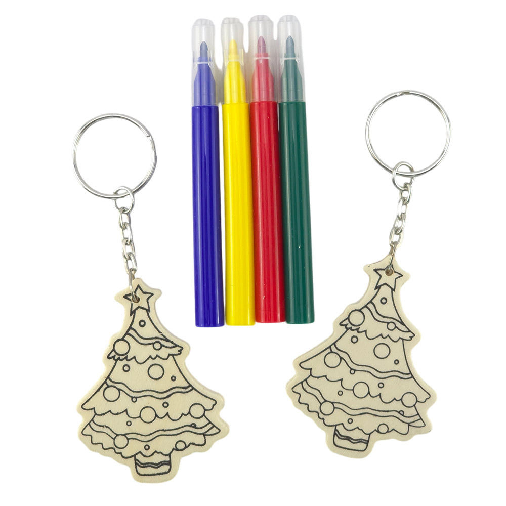 Kids Colour Your Own Wooden Christmas Keyrings | Set of 2 | Choose a Design