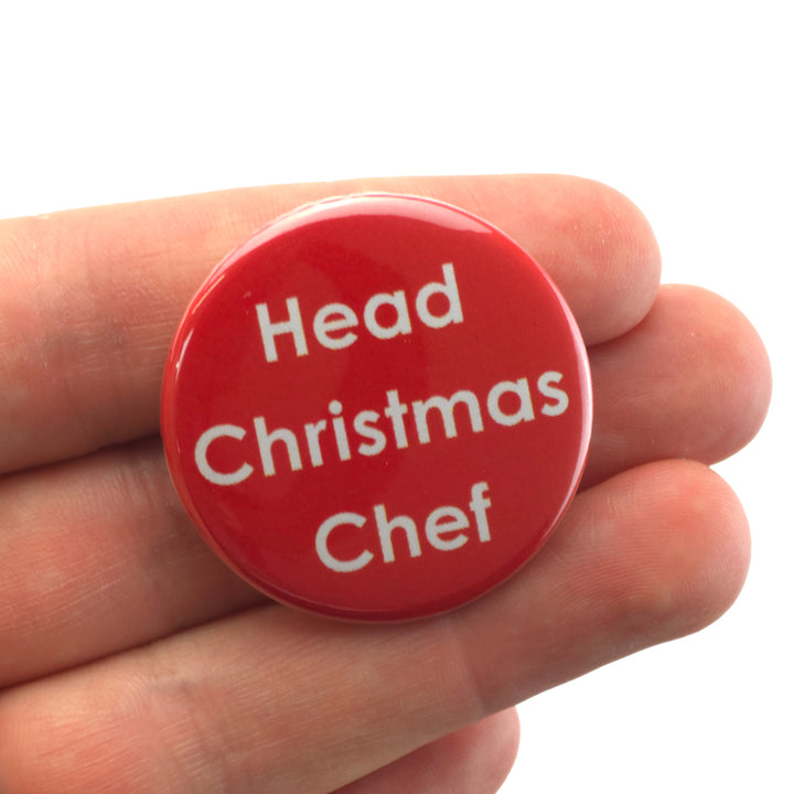 Head Christmas Chef | 38mm Button Pin Badge | Mini Gift | Cracker Filler