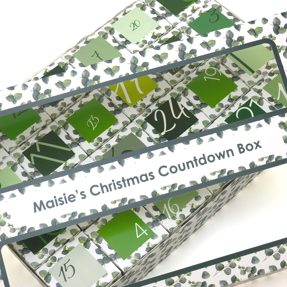 Personalised Advent Calendar Kit | 24 Cubes & Outer Box | Watercolour Eucalyptus