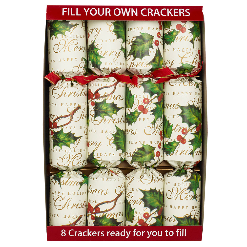 Holly &amp; Berries | 8 Pack | Fill Your Own Christmas Crackers | Ready Made