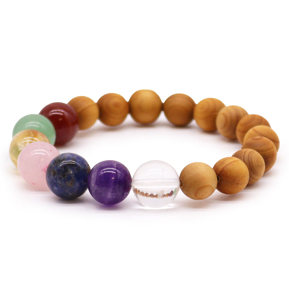 Cedarwood & Seven Chakras | Smooth Crystal & Wood Bracelet | Cracker Filler