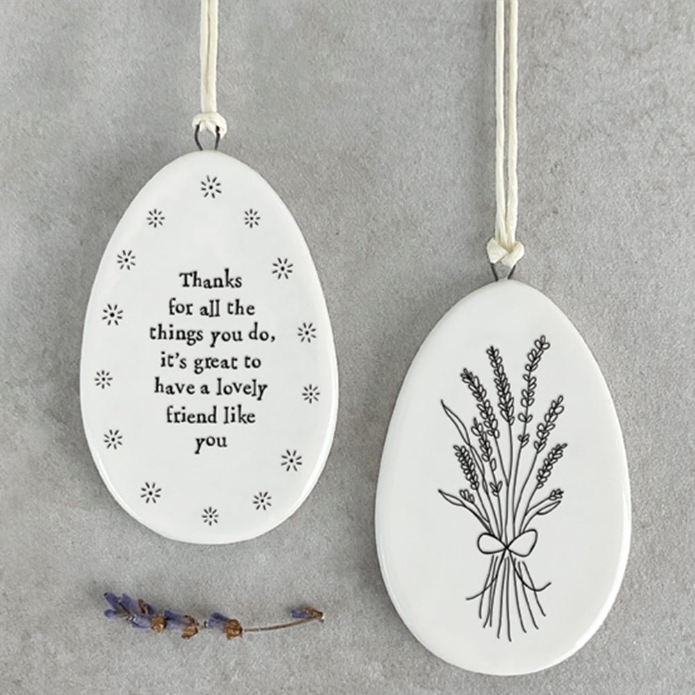 Thanks Friend for All You Do | Flat Porcelain Egg Ornament Hanger| Cracker Filler