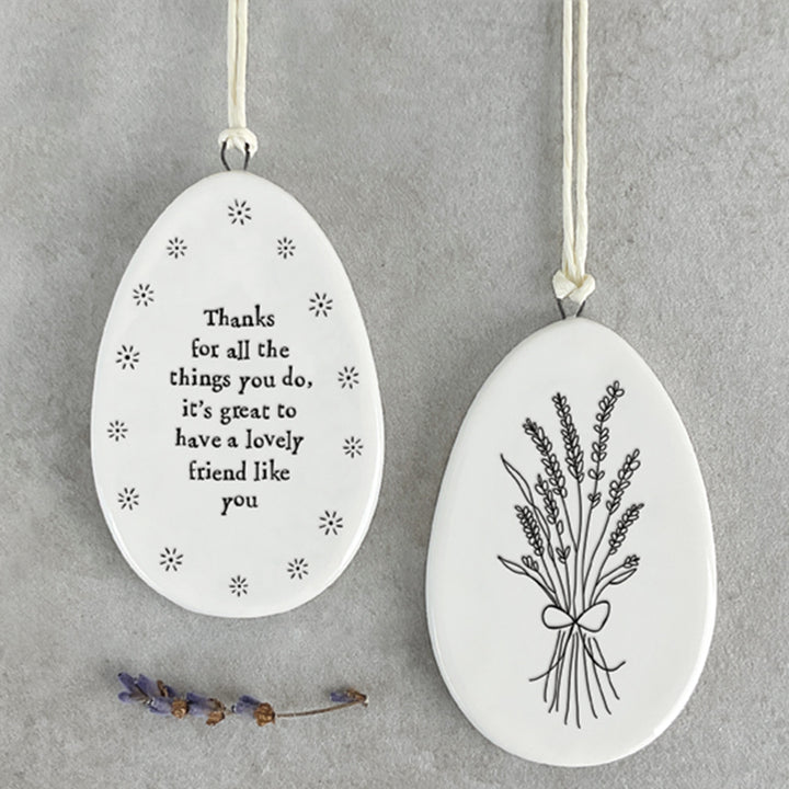 Thanks Friend for All You Do | Flat Porcelain Egg Ornament Hanger| Cracker Filler