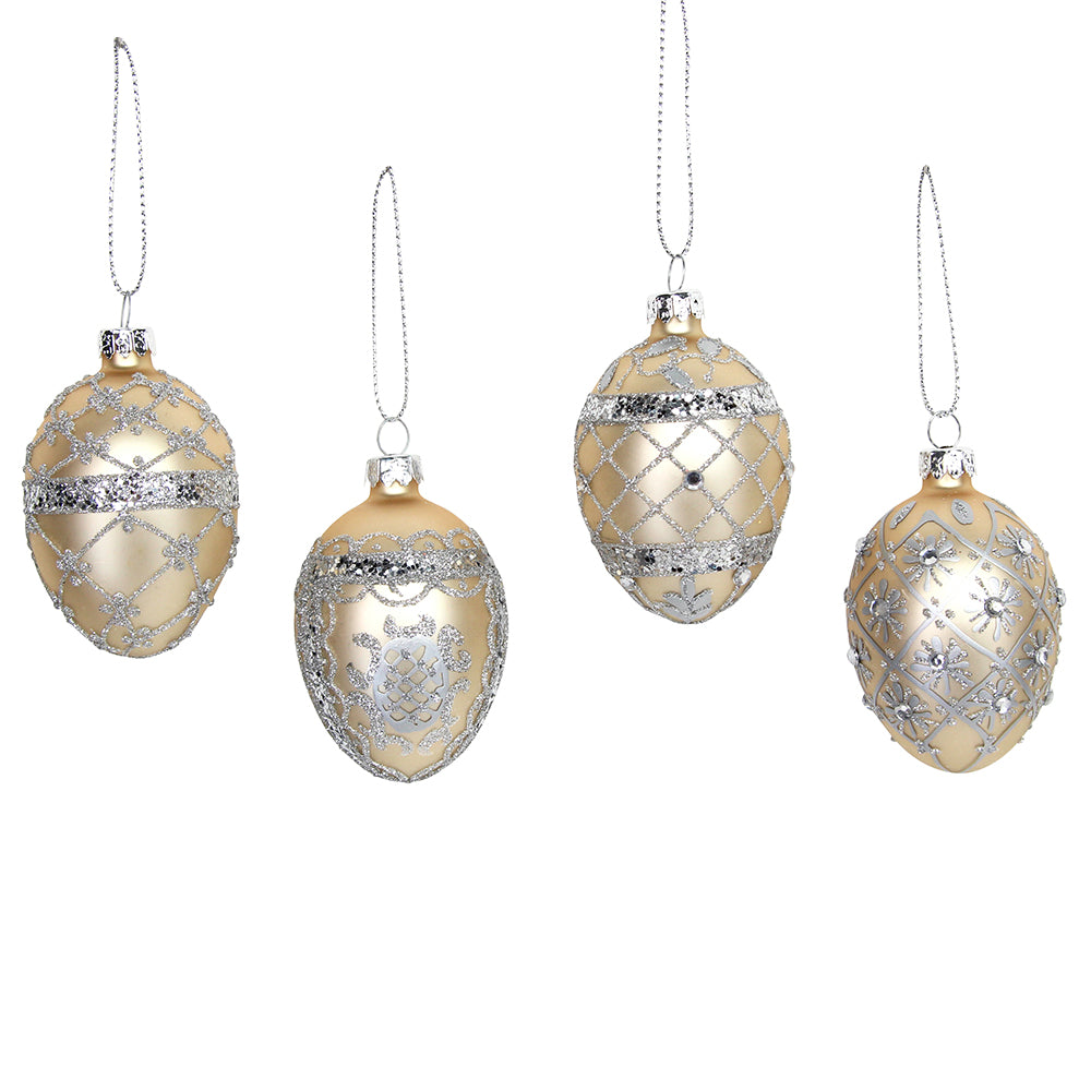 Gisela Graham 5cm Matt Gold Glass Egg Bauble Ornament with Silver Embellishment