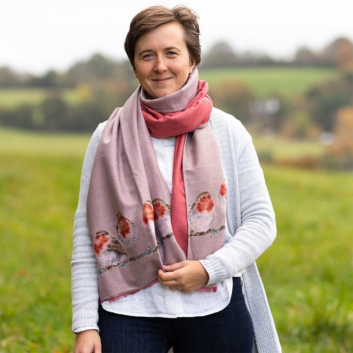 Jolly Robin | Ladies Pink Winter Scarf | Wrendale Designs