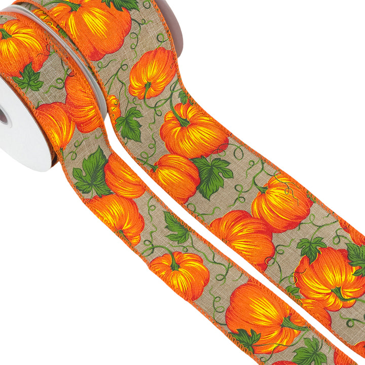 Autumn Pumpkin | Hessian Wire Edged Ribbon | 38 or 63mm Wide | 10m Reel